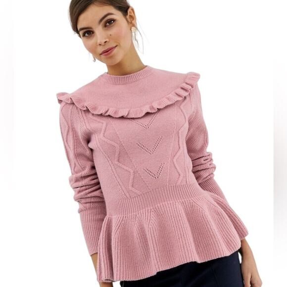 Ted Baker NWTs Elsahi Frill Pink Peplum Sweater size 8 Romantic Feminine - Picture 1 of 10